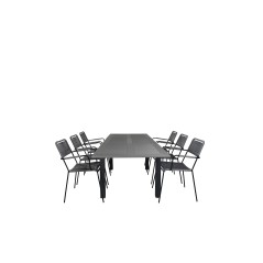 Albany Table - 152/210 - Black/Grey+Lindos Armchair - Black Alu / Grey Rope