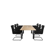 Panama Table 152/210 - Black/Teak, Lindos Karmstol med svikt Svart stål / Svart rep_6
