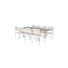 Levels Table 160/240 - White/GreySantorini Arm Chair (Stackable) - White Alu / White Textilene_8