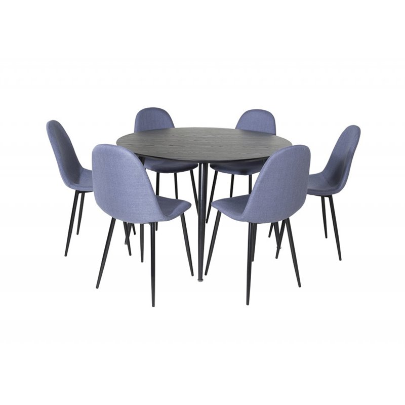 Dipp Dining Table - 115cm - Black Veneer / All black legs , Polar Dining Chair - Black Legs - Blue Fabric_6