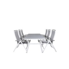 Virya Dining Table - White Alu / Grey Glass - big table+Albany 5:pos Chair - White/Grey_6