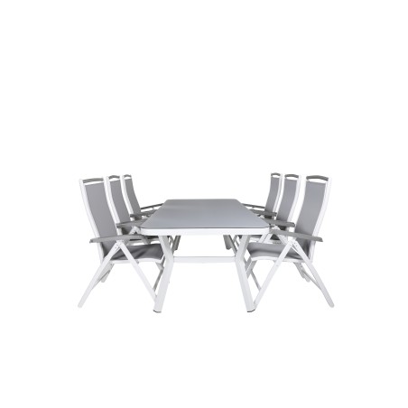 Virya Dining Table - White Alu / Grey Glass - Big Table Albany 5: Pos Chair - White/Grey_6