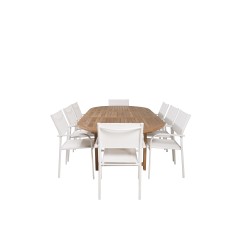 Kenya Oval Dining Table 180/240*120*H75 -Teak, Santorini Arm Chair (Stackable) - White Alu / White Textilene_8