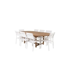 Kenya Oval Dining Table 180/240*120*H75 -Teak, Santorini Arm Chair (Stackable) - White Alu / White Textilene_8