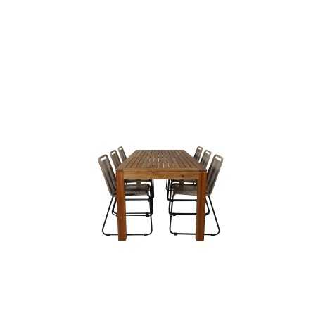 Little John Dining Table - 200*90*H76 - Acacia, Lindos Stacking Chair - Black Alu / Latte Rope