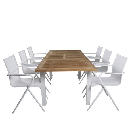 Panama - Table - 152/210*90 - Vit Alu/Teak, Alina Dining Chair - white Alu / White Textilene_6