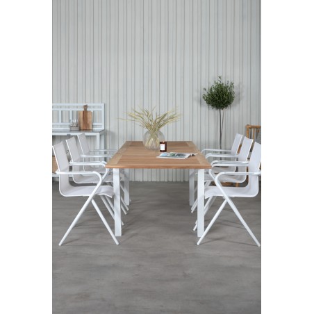 Panama Table 160/240 - White/Teak, Alina Dining Chair - white Alu / White Textilene_6