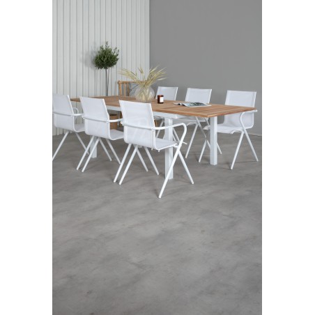 Panama Table 160/240 - Valkoinen/Teak, Alina Ruokatuoli - valkoinen Alu / Valkoinen Textilene_6