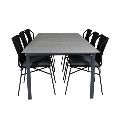 Levels Table 229/310 - Black/Grey, Julian Dining Chair - Black Steel / Black Rope (stackable)_6