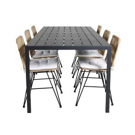 Break Table 205*90 - Black/BlackViga Dining Chair - Black steel / Light Nature Wicker / White Cushion_6