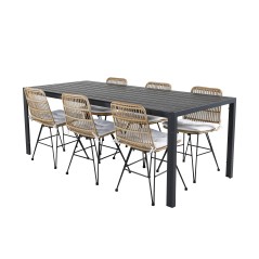 Break Table 205*90 - Black/BlackViga Dining Chair - Black steel / Light Nature Wicker / White Cushion_6