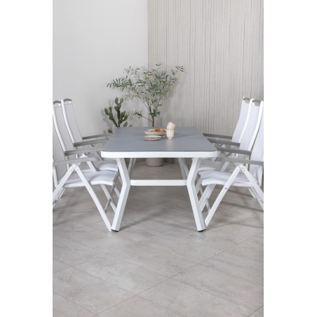 Virya Dining Table - White Alu / Grey Glass - big table+Albany 5:pos Stol - Vit Aluminium/vit textilene/aintwood_6