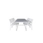 Virya Dining Table - White Alu / Grey GlassSanTorini Arm Chair (Valkoinen alu/valkoinen tekstiili)