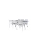 Virya Dining Table - White Alu / Grey GlassSanTorini Arm Chair (Valkoinen alu/valkoinen tekstiili)