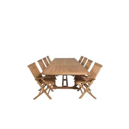 Kenya Dining Table 195/295*110*H75 - Teak, Kenya Folding Chair - With Armrest - Teak_8