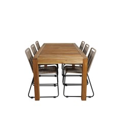 Peter Dining Table - 200*90*H76 - Acacia, Lindos Stacking Chair - Black Alu / Latte Rope_6