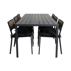 Break Table 205*90 - Black/BlackPaola Dining Chair - Black Steel / Nature Wicker / Black Cushion_6