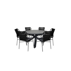 Parma - Table ø 140 - Black Alu/Grey Aintwood, Julian Dining Chair - Black Steel / Black Rope