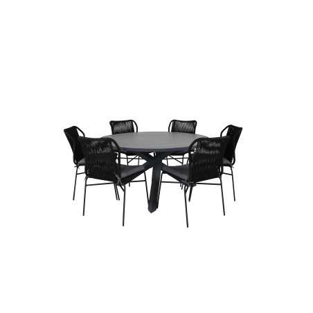 Parma - Table ø 140 - Black Alu /Grey Aintwood, Julian Dining Chair - Black Steel / Black Rope (stackable)_6