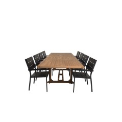 Kenya Dining Table 195/295*110*H75 - Teak, Levels Chair (stackable) - Black Alu / Black Aintwood_8