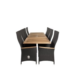 Panama Table 160/240 - Black/Teak, Padova Chair (Recliner) - Black/Teak_8