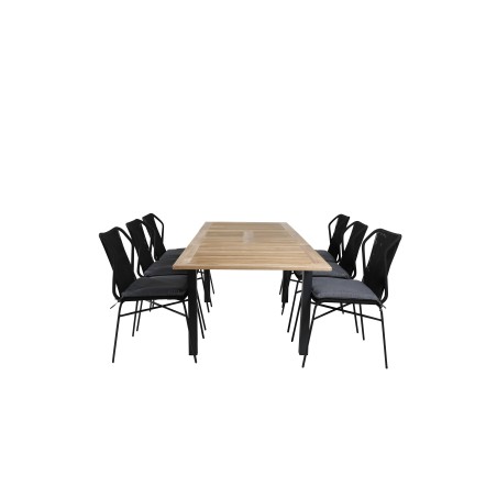 Panama Table 152/210 - Black/Teak, Julian Dining Chair - Black Steel / Black Rope (stackable)_6