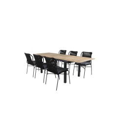 Panama Table 152/210 - Black/Teak, Julian Dining Chair - Black Steel / Black Rope (stackable)_6