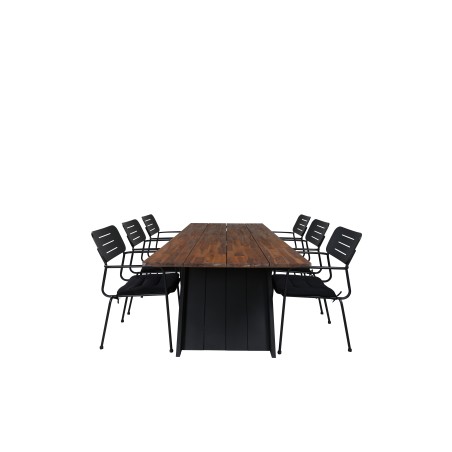 Doory Dining Table - musta teräs / akaasia top tiikki näyttää - 250 * 100cm, Nicke Dining tuoli w, käsinoja - Musta Steel_6