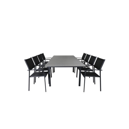 Levels Table 160/240 - Black/Grey, Santorini Arm Chair (Stackable) - Black alu / Black Textilene_8