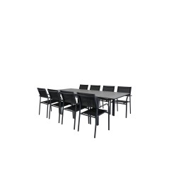 Level table 160/240 - Sort / Grå, San torini Arm Chair (stabelbar) - Sort alu / Sort Textilene_8