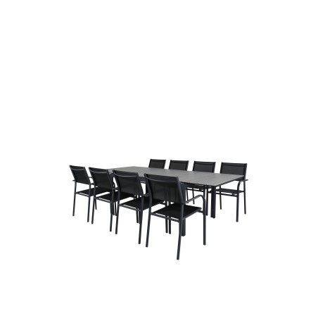 Level table 160/240 - Sort / Grå, San torini Arm Chair (stabelbar) - Sort alu / Sort Textilene_8