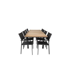 Mexico Table 160/240*90 - Black/Teak, Santorini Arm Chair (Stackable) - Black alu / Black Textilene_8