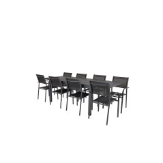 Marbella Table 160/240 - Black/Black, Santorini Arm Chair (Stackable) - Black alu / Black Textilene_8