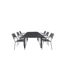 Marbella Table 160/240 - Black/Black, Lindos Armchair - Black Alu / Grey Rope_6