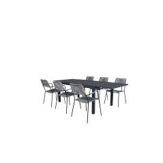 Marbella Table 160/240 - Black/Black, Lindos Armchair - Black Alu / Grey Rope_6