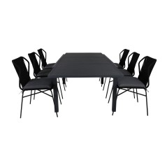 Marbella Table 160/240 - Black/Black, Julian Dining Chair - Black Steel / Black Rope (stackable)_6