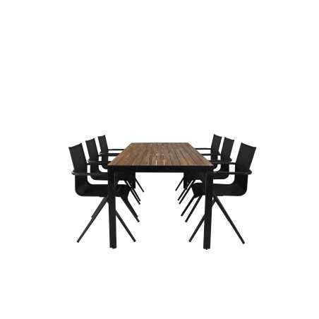 Bois Dining Table 205*90cm - Black Legs / Acacia, Alina Dining Chair - Black Alu / Black Textilene