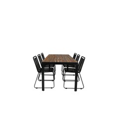 Bois Dining Table 205*90cm Black Legs / Acacia, Lindos Stacking Chair - Black Alu / Black Rope