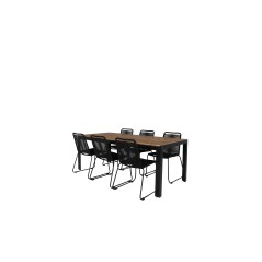 Bois Dining Table 205*90cm Black Legs / Acacia, Lindos Stacking Chair - Black Alu / Black Rope