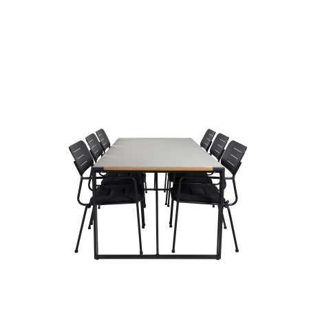 Texas Dining Table 200*100 - Black Alu / Teak / Grey Spray stone, Nicke Dining chair w, armrest - Black Steel_6
