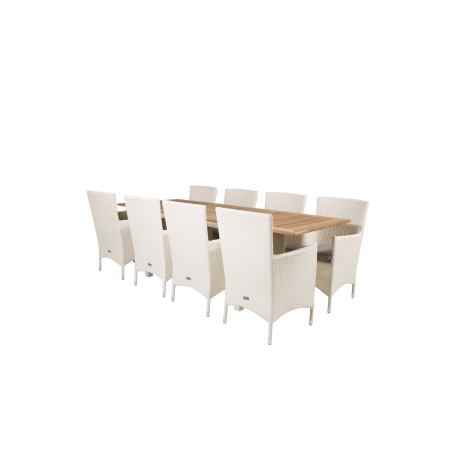 Panama Table 160/240 - Valkoinen/Teak, Malin nojatuoli tyynyllä - Valkoinen / Harmaa dyna_8