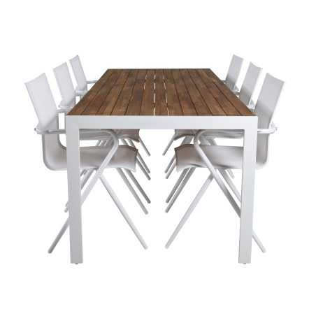 Bois Dining Table 205*90cm - White Alu / Acacia, Alina Dining Chair - Valkoinen alu/valkoinen tekstiili