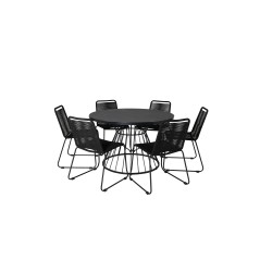 Tropea Dining Table - Black Steel / Grey Spray Glass, Lindos Stacking Chair - Black Alu / Black Rope_6