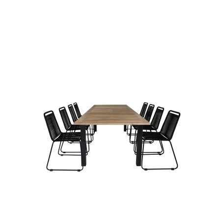 Panama - Table - 224/324*100 - svart Alu/Teak, Lindos Stacking Chair - Black Alu / Black Rope_8