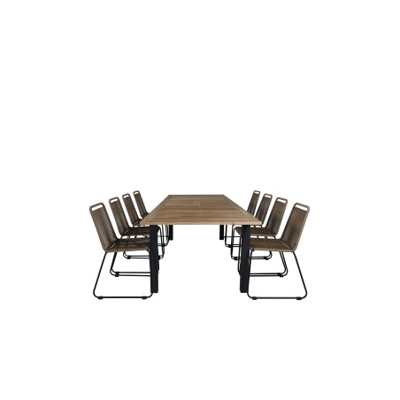 Panama - Table - 224/324*100 - svart Alu/Teak, Lindos Stacking Chair - Black Alu / Latte Rope_8