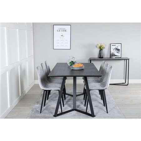 Marina Dining Table - Black top / Black Legs , Polar Diamond Dining Chair - Black Legs - Grey Velvet_6