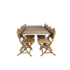 Mexico Table 180/240 - White/Teak, Cane Foldable dining Chair - Bamboo / Grey Cushion_8