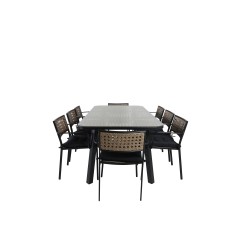 Paola Dining Table - Black Steel / Nature Wicker - 200*100+Paola Dining Chair - Black Steel / Nature Wicker / Black Cushion_8