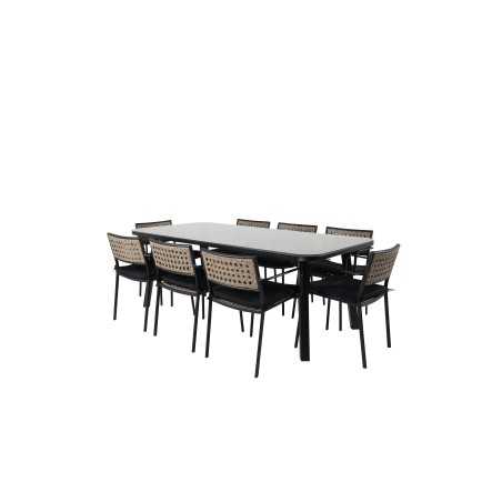 Paola spisebord - sort stål / naturlig flettet - 200 * 100 + Paola spisebord - sort stål / naturlig flettet / sort pude_8