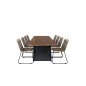 Doory Dining Table - musta teräs / akaasia-yläosa tiikki-ilmeessä - 250 * 100cm, Lindos Stacking Chair - Musta Alu / Latte Rope_